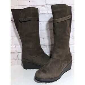 Eddie Bauer Brown Nubuck Leather Tall Side-Zip Riding Boots Women's Sz 7 Vibram